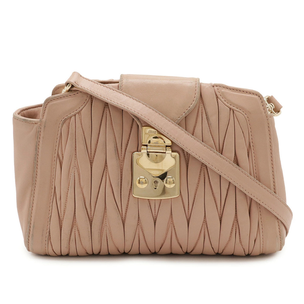Miu Miu Matelasse Gathered Shoulder Bag Pochette Clutch Leather Pink Key